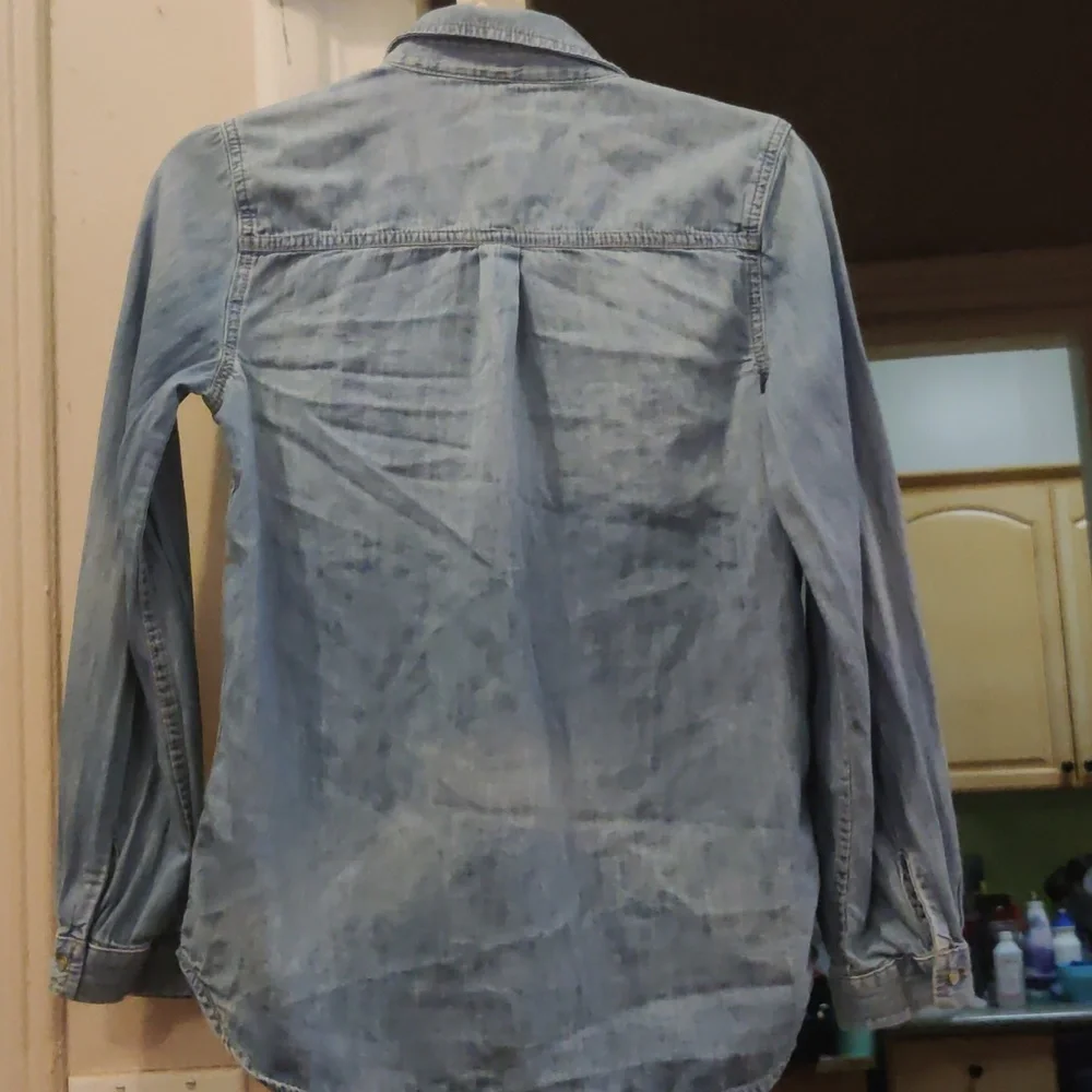 GAP Denim Girls Button-Up Shirt Blue XXL Long Sleeve Patch Chest PocketsEUC